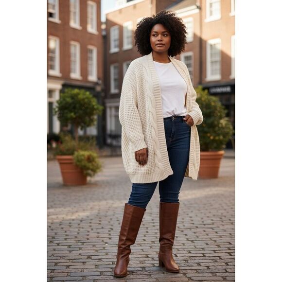 Maurices Sweaters - Maurices Women's Cream Cable Knit Silent Night Cardigan Size 3X NWT